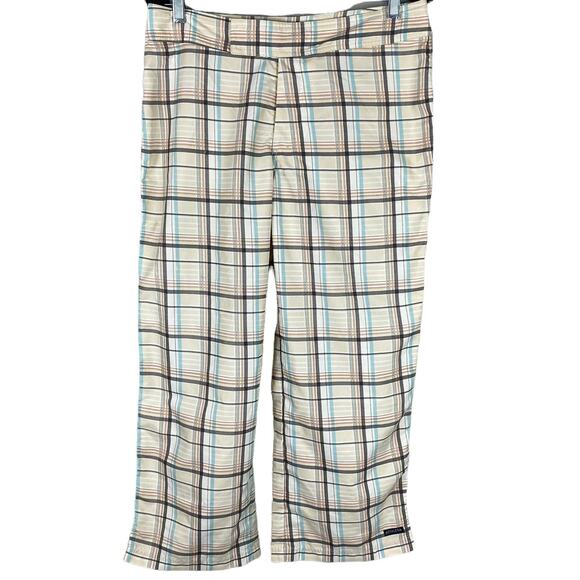Athleta Women's Hook and Loop Closure Brown Beige Plaid Pants Size 8 EUC Golf - Picture 1 of 11